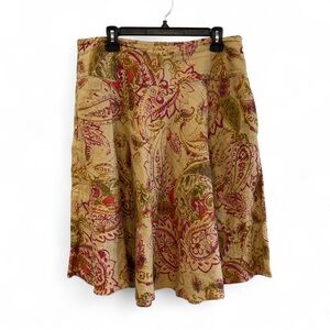 Ralph Lauren Women’s 100% Linen Skirt Colorful Tan Paisley Pockets Sz 10  A Line
